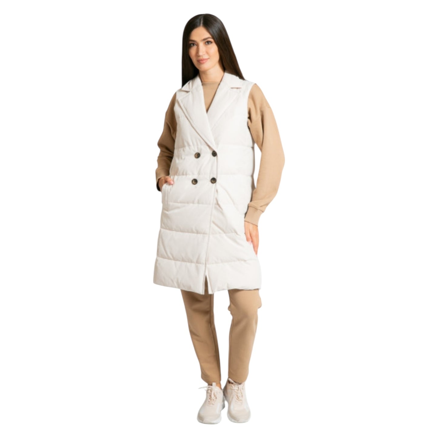 Marella Cream Longline Puffer Gilet - 14