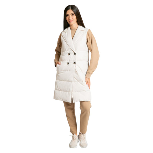 Marella Cream Longline Puffer Gilet - 14