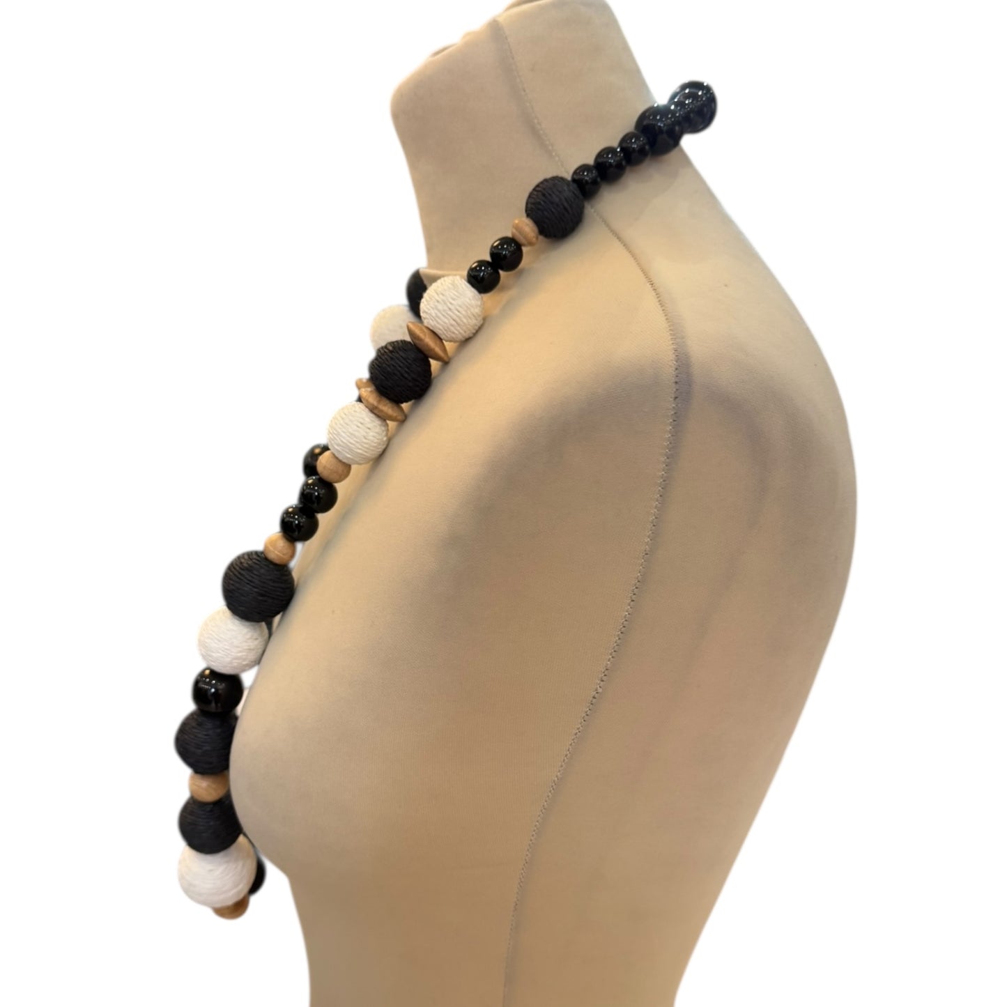 Weekend Max Mara Black Cream and Wood Necklace
