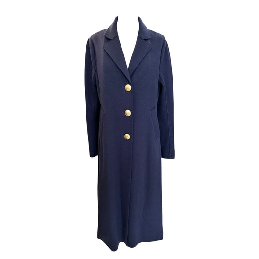 Riani Navy Wool Longline Coat with Gold Buttons - 12