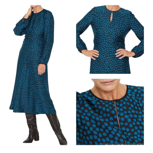 Jigsaw Cheetah Spot Ruched Midi Dress in Navy and Blue - 8 - NEW