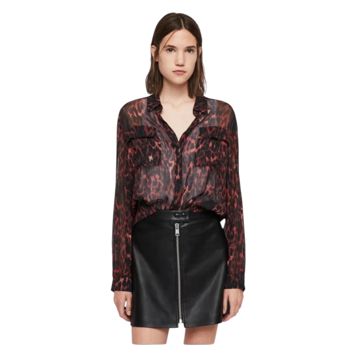 All Saints Adeliza Red and Black Shirt - 12
