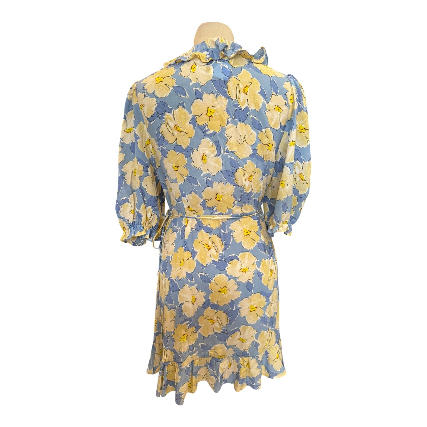 Rixo Nina Blue Floral Silk Wrap Mini Dress - 10