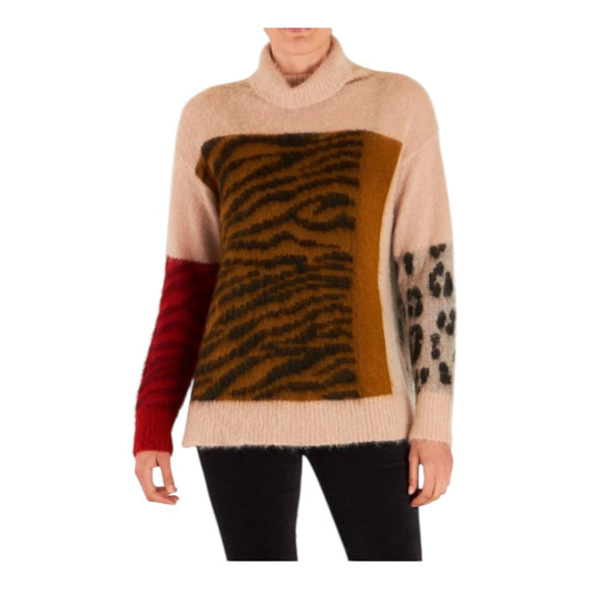 Luisa Cerano Beige and Animal Print Sweater - 14