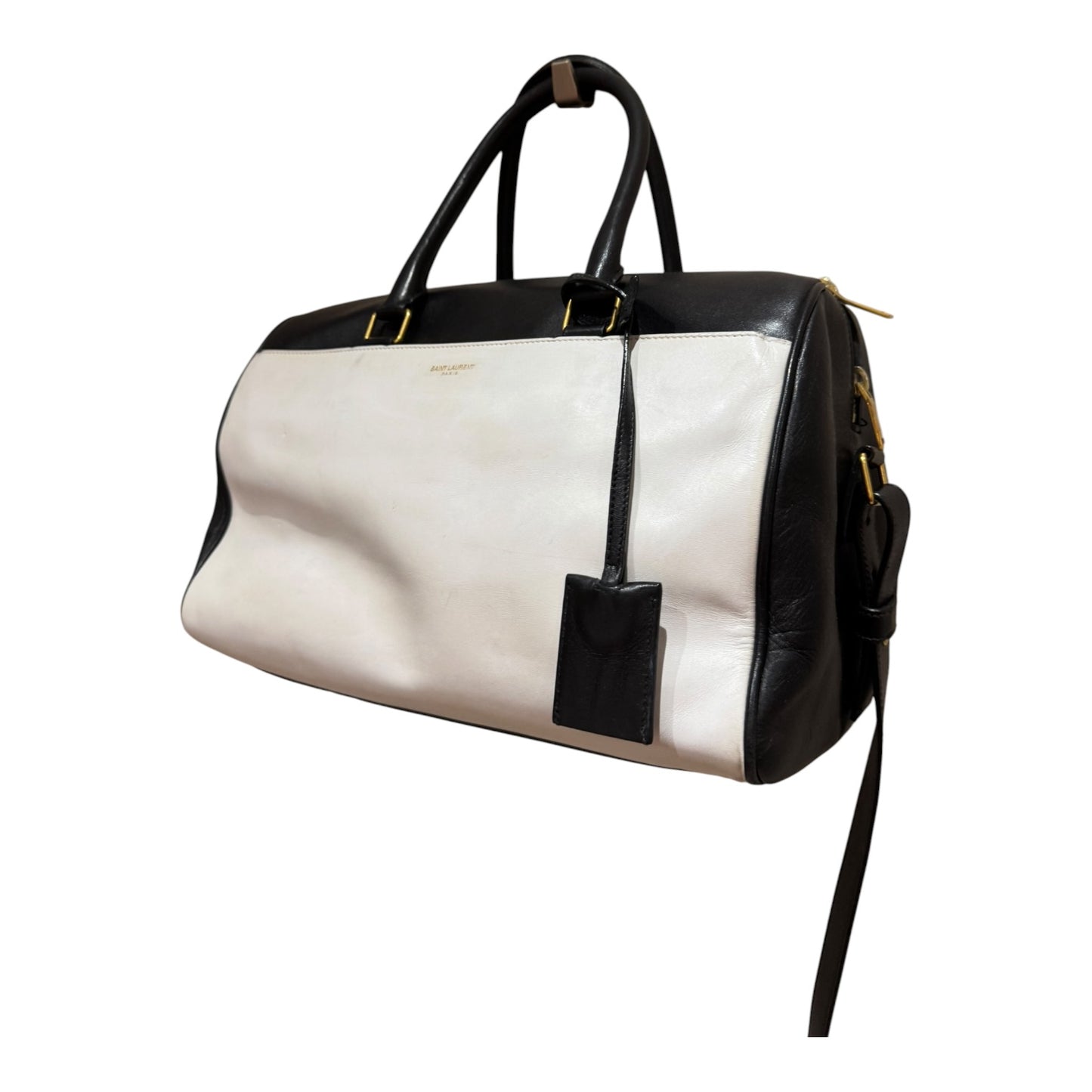 Yves Saint Laurent Black White Bicolor Calfskin Leather Duffle 6 Bag
