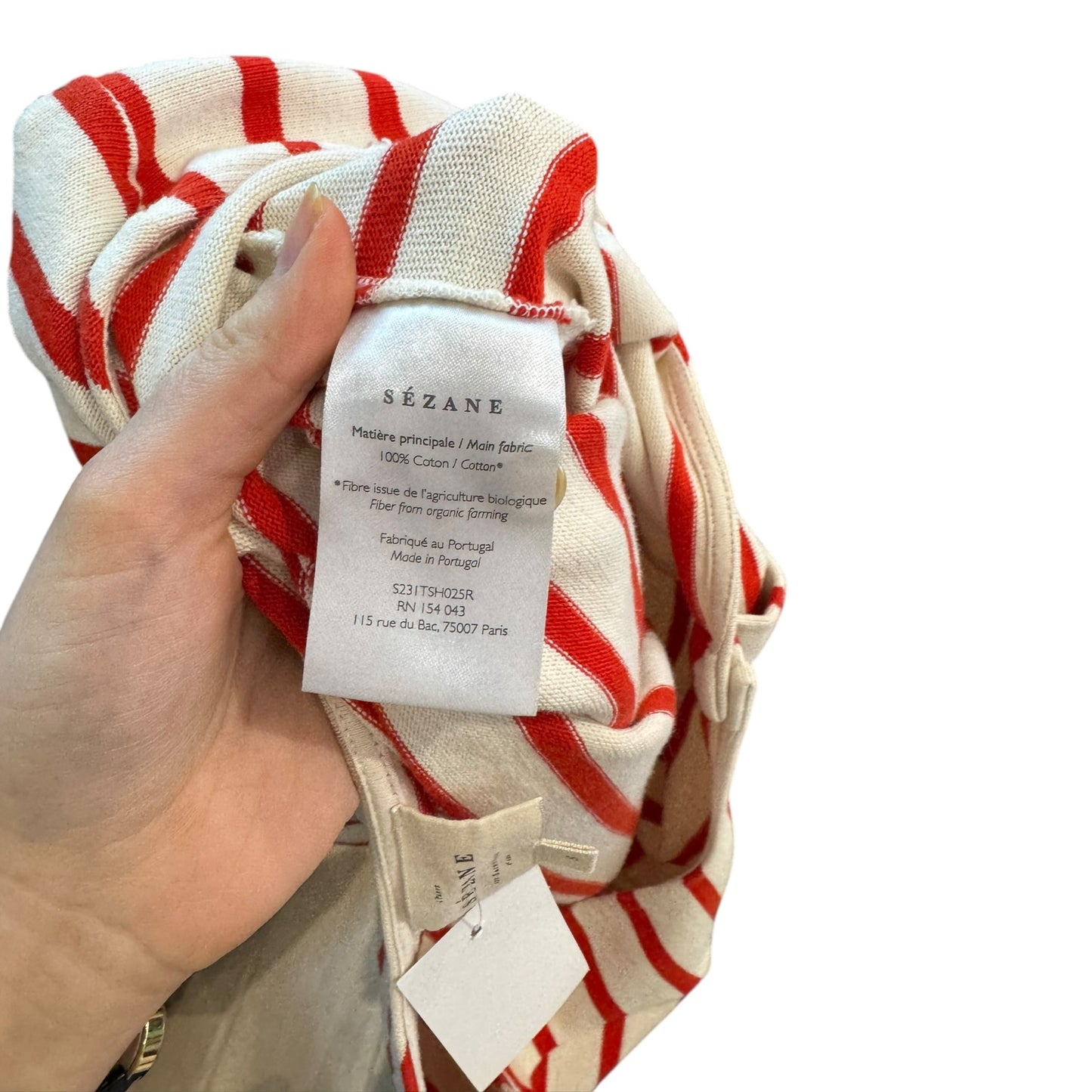 Sézane Linéa Marinière Stripe Top in Ecru/Bright Red - 10