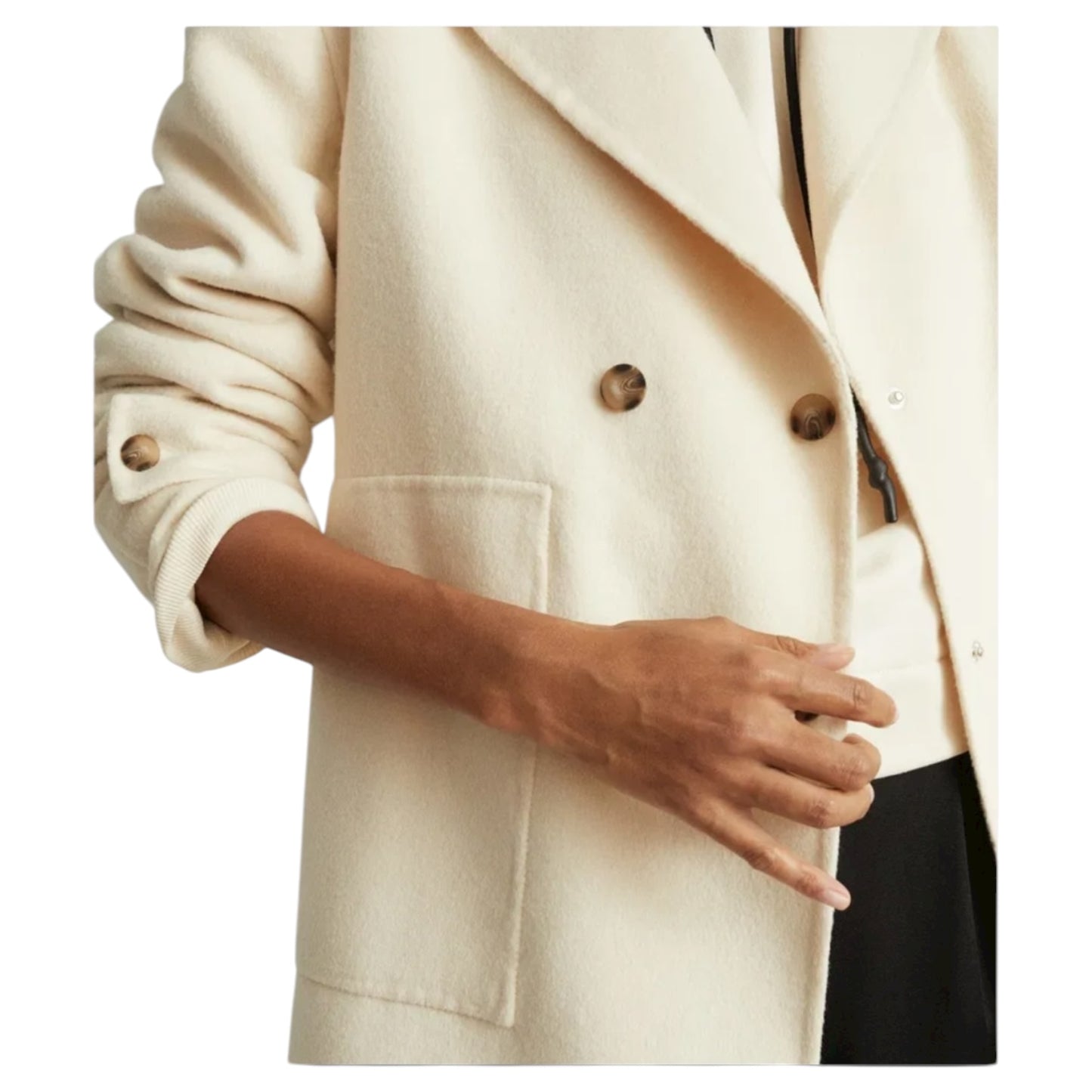 Reiss Cream Wool Blend Pea Coat - 6/8