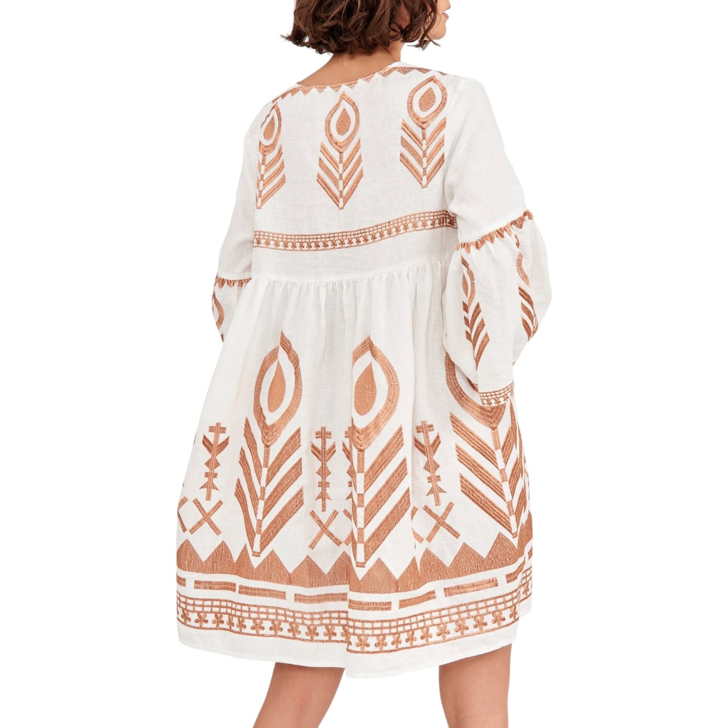 Greek Archaic Kori White and Rose Gold Mini Dress - 12