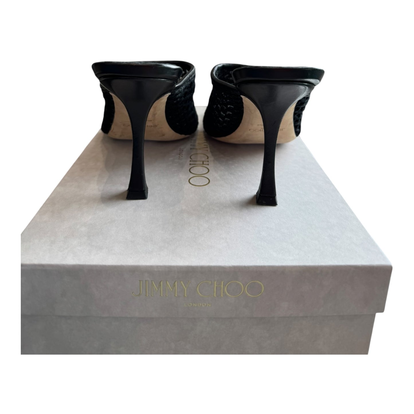 Jimmy Choo Black Seher 90 Woven Mules - 40.5 / 7.5