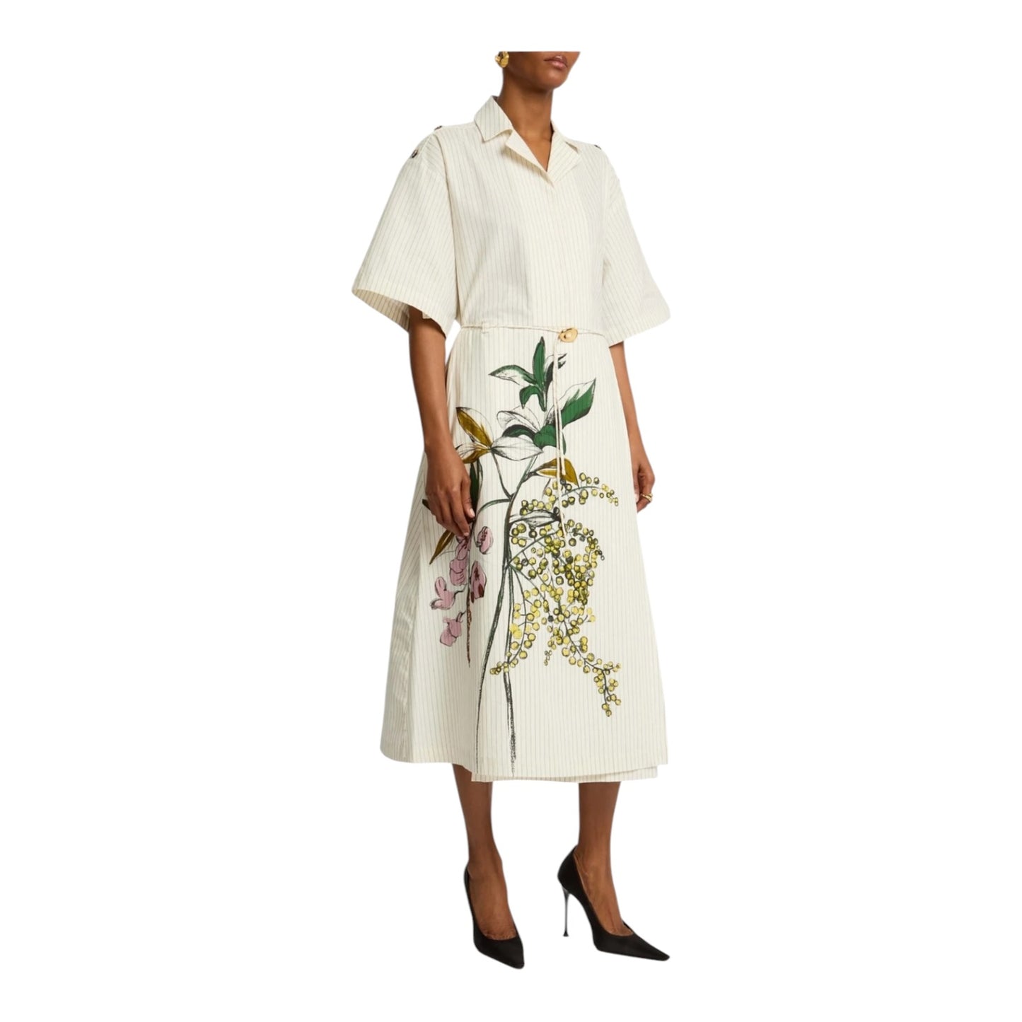 Stine Goya Striped Printed Cotton Midi Shirt Dress - 12