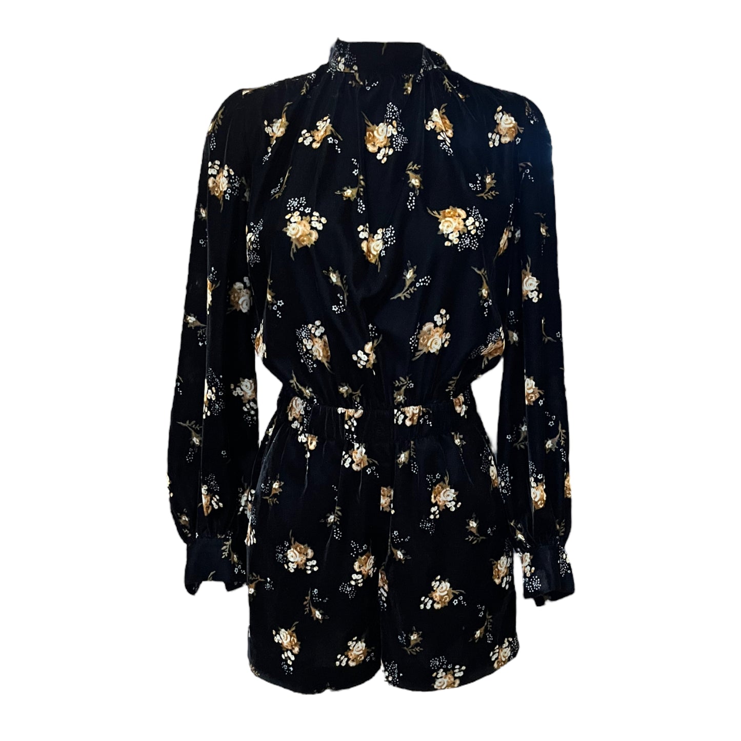 Maje Black Floral Velvet Playsuit