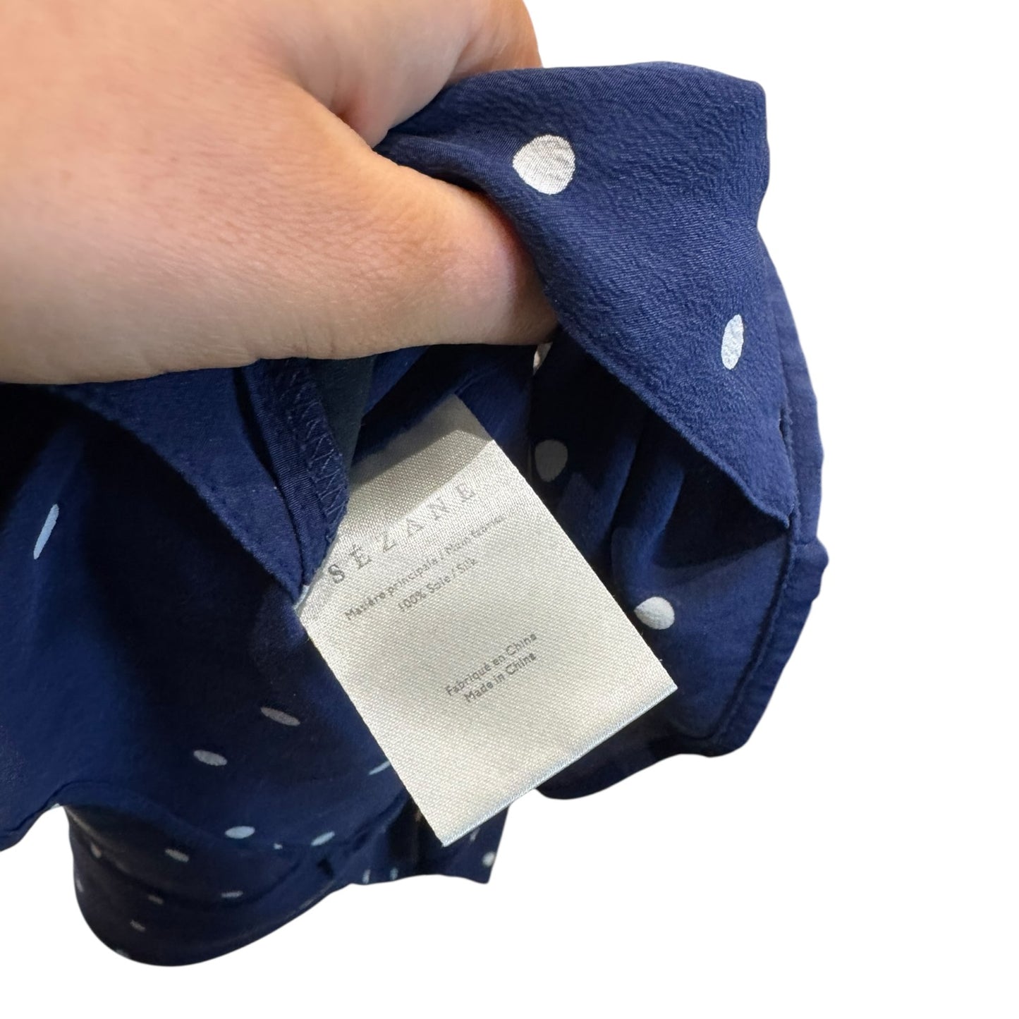 Sezane Navy Spot Silk Shirt - 10