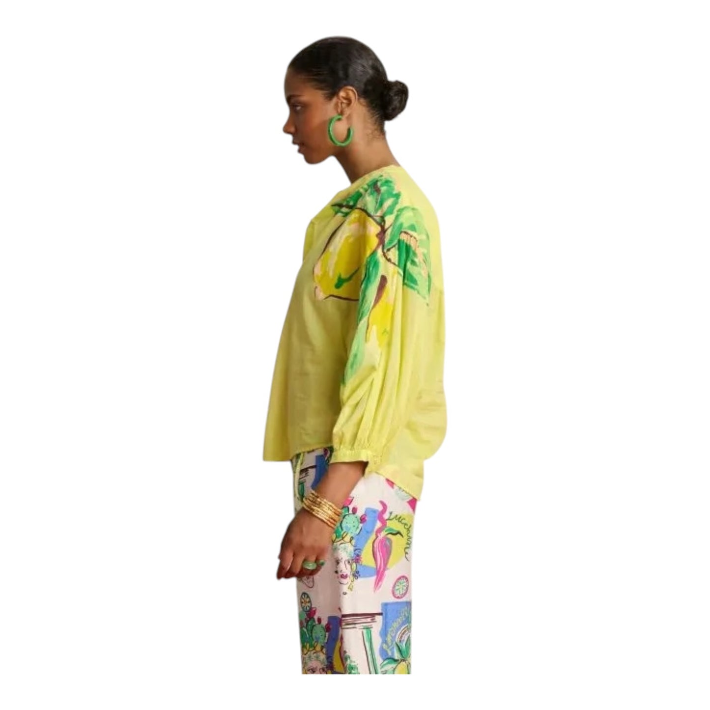 Pom Yellow Leaf Motif Blouse - 12 - NEW