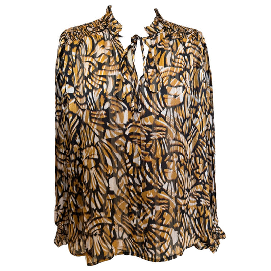 Suncoo Ochre Patterned Metallic Blouse - 10/12 - NEW