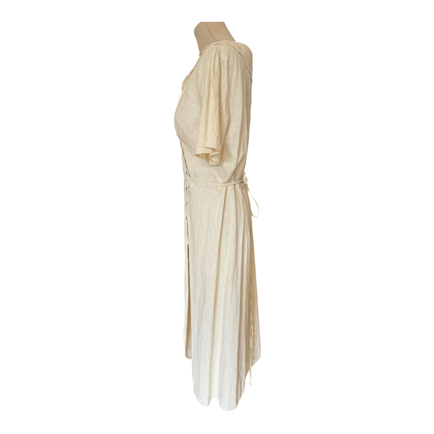 Olive Cream Linen Wrap Dress - 12