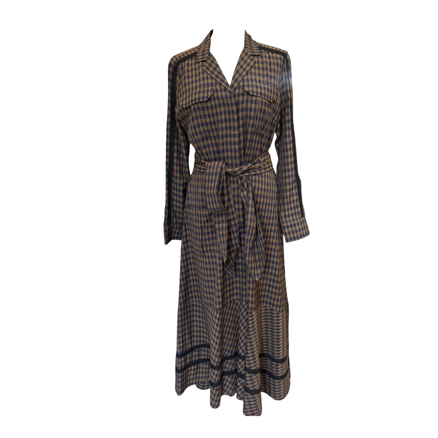 Me + Em Navy and Tan Check Dress - 10