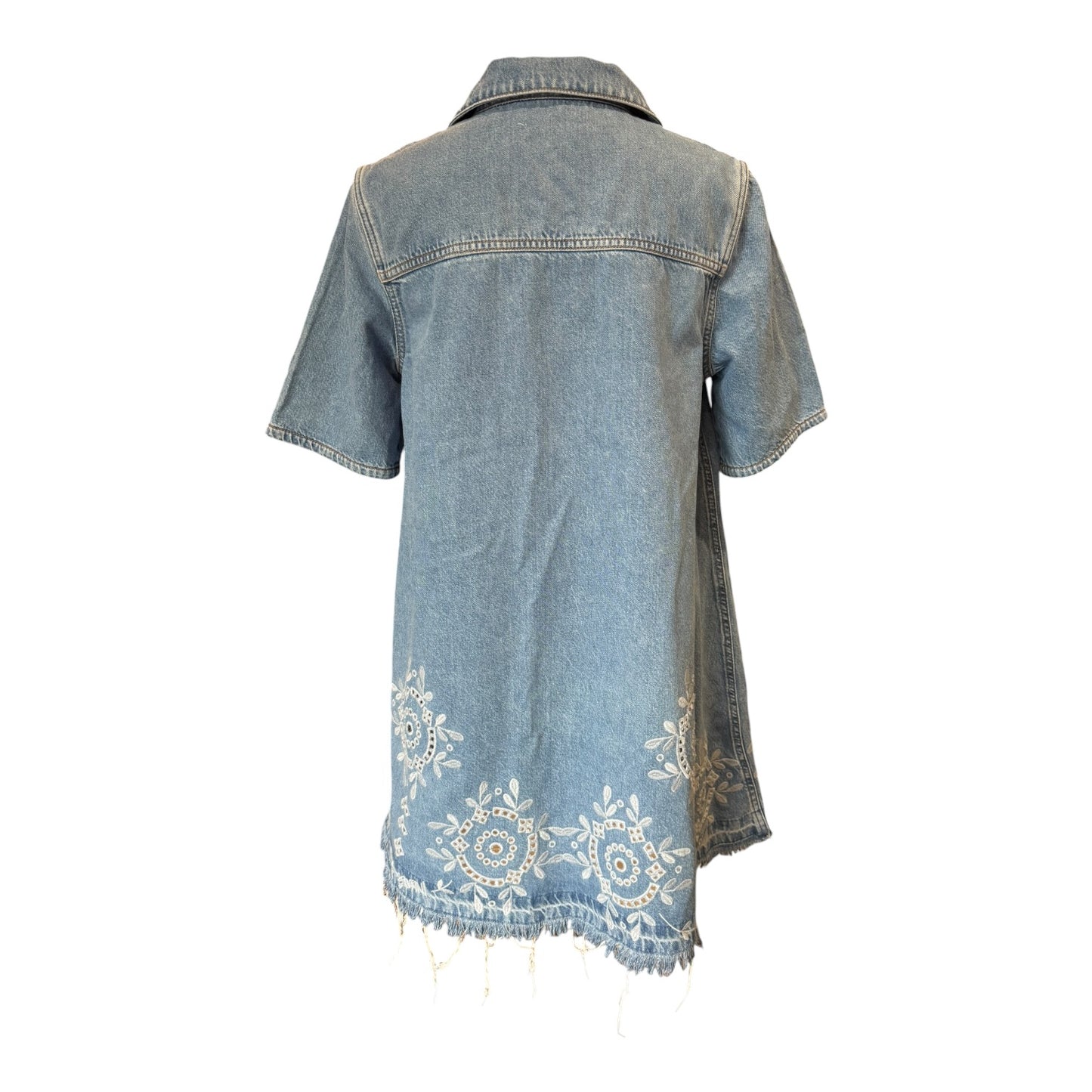 Ganni Broderie Anglaise Denim Mini Dress - 10