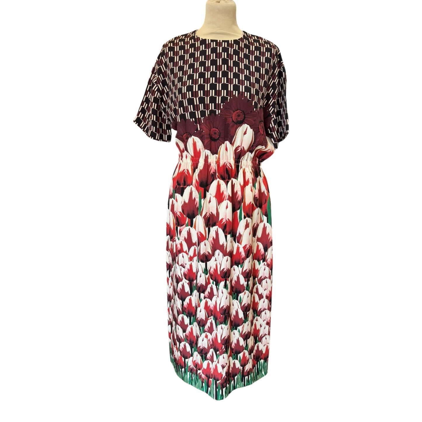 Mother of Pearl Silk Tulip Print Dress - 12