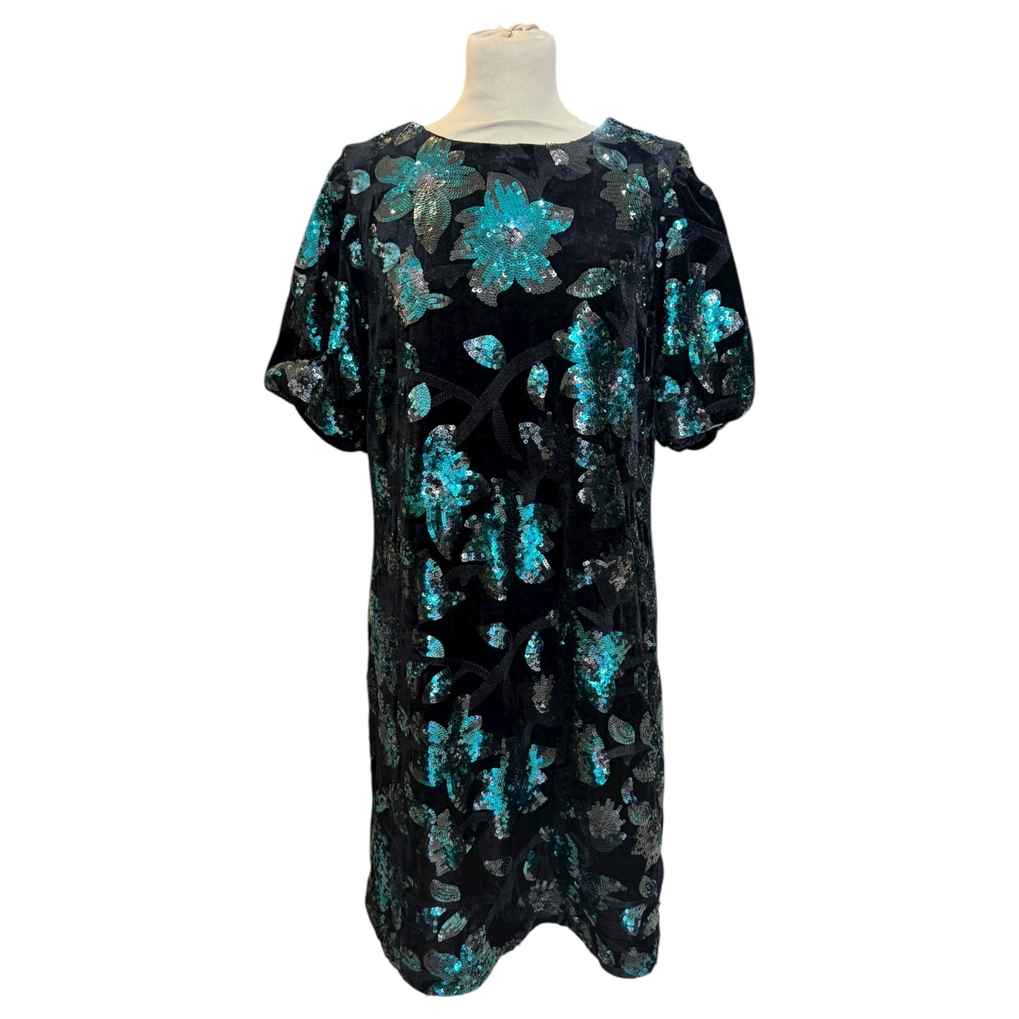 Mos Mosh Tinsel Black Velvet and Green Sequin Dress - 12/14