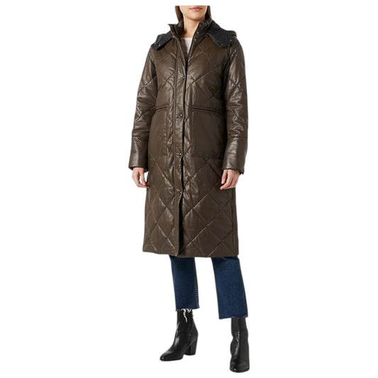 Oakwood Brown Quilted Leather Longline Coat - 8/10