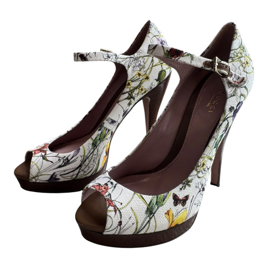 Gucci Floral Peep Toe Platform Heels - 40/7