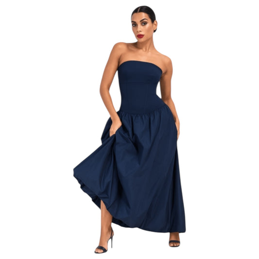 Kevan Jon Navy Blakely Bubble Hem Maxi Dress - 8/10