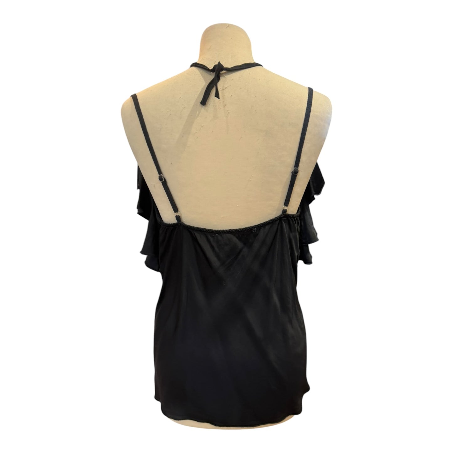 Costa Mani Black Ruffle Double Strap Top - 10