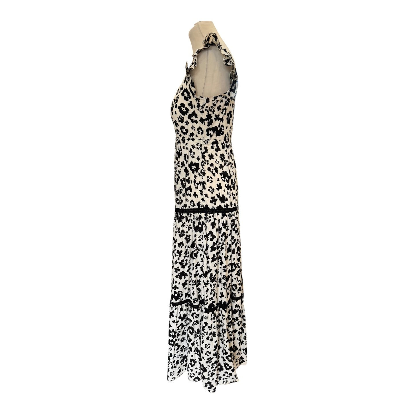 Mint Velvet Cream and Black Floral Tiered Dress - 10