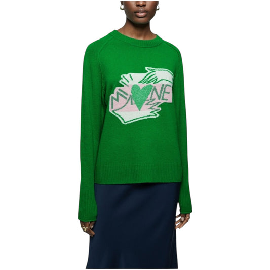 Jigsaw Green and Pink Merino Wool Mine Slogan Jumper - 8