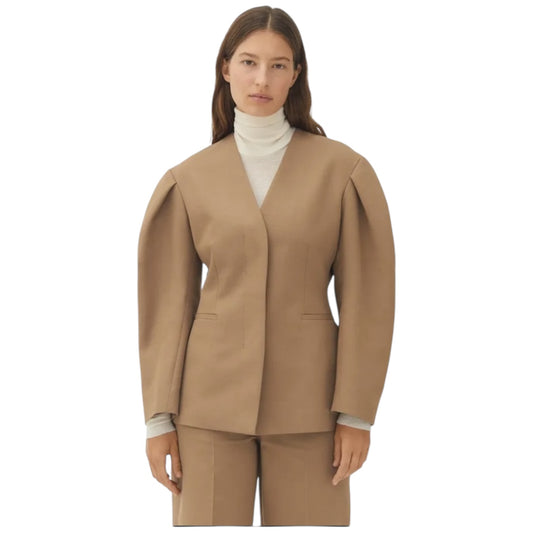 Arket Camel Puff Sleeve Blazer in Italian Fabric - 10