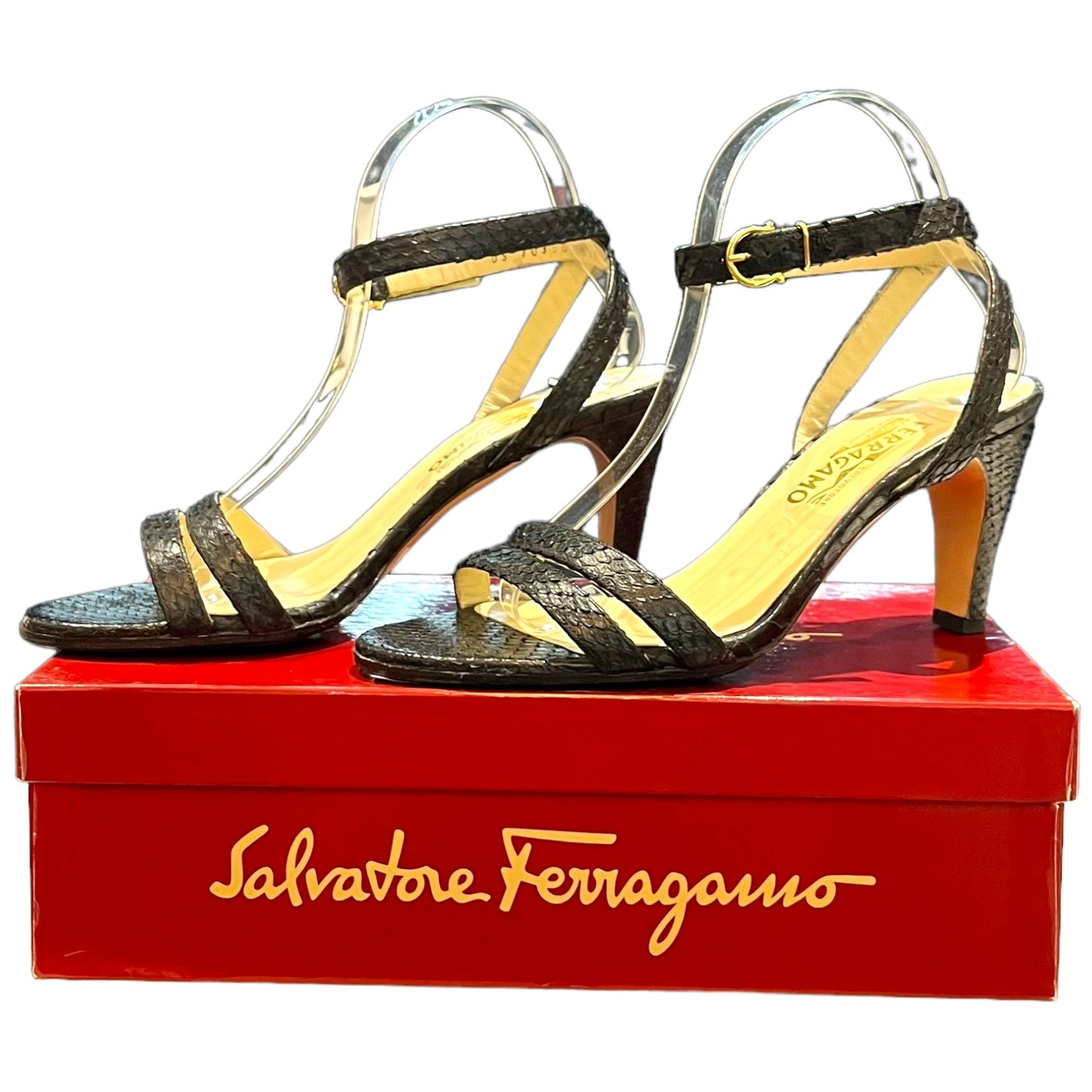 Ferragamo Black Strappy Heels - 6.5