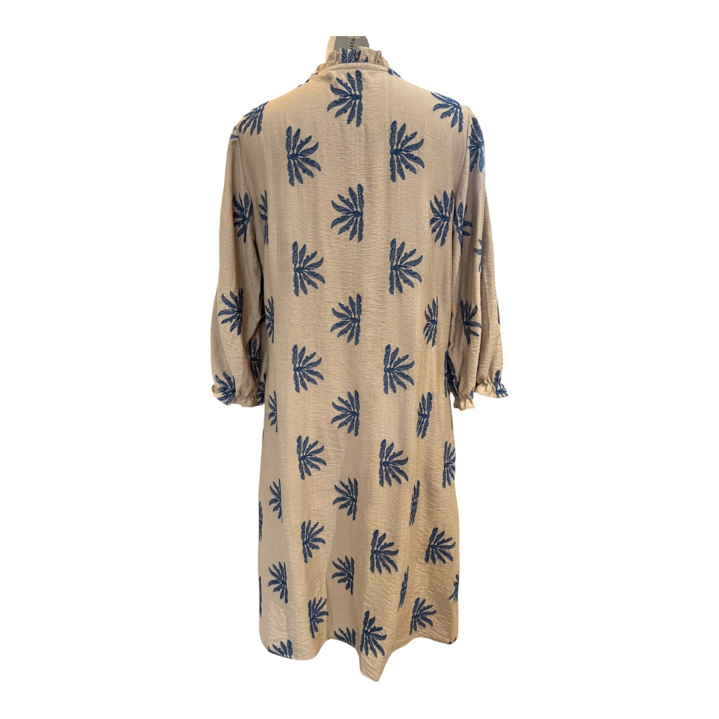 Costa Mani Miley Taupe and Navy Embroidered Dress - 12 - NEW