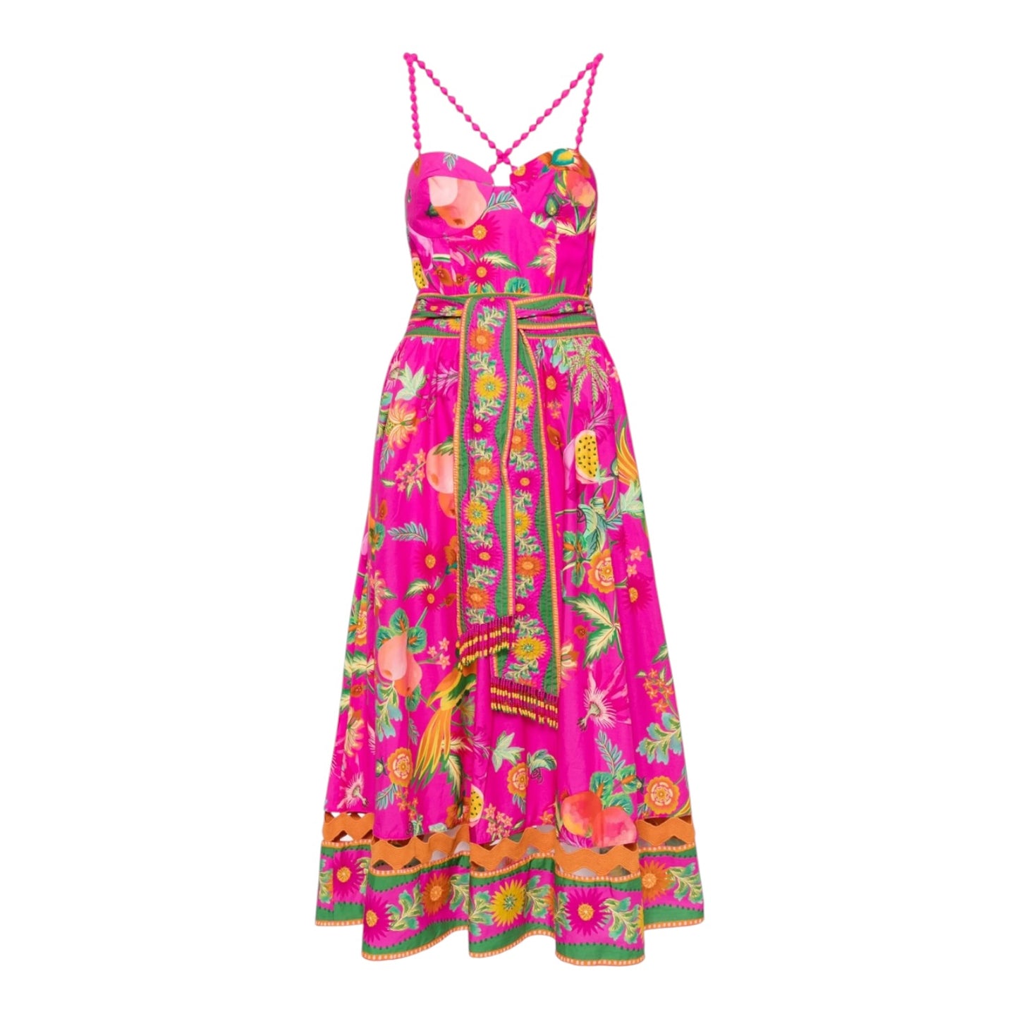 Farm Rio Pink Fruit Garden Printed Cotton Midi Dress - 8/10