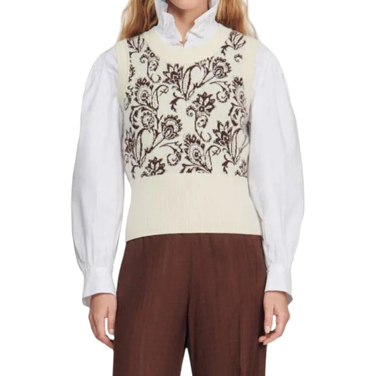 Sandro Cream and Brown Sweater Vest - 12