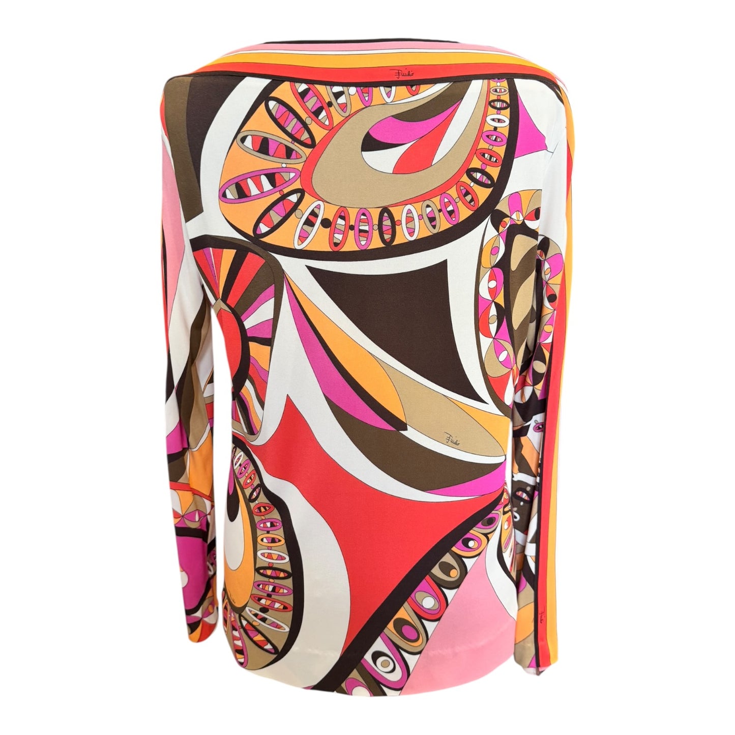 Emilio Pucci Boat Neck Pink Patterned Top - 10