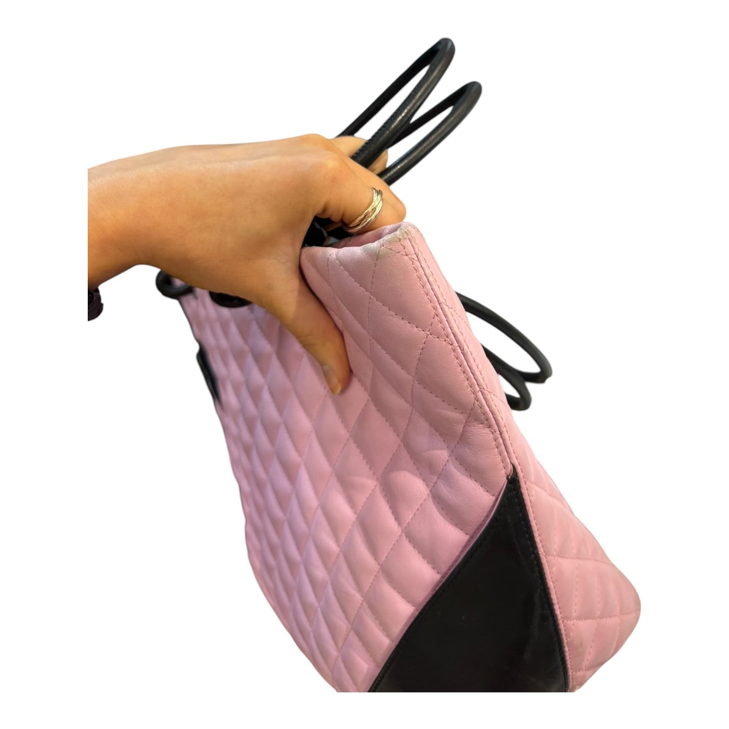 Chanel Cambon Ligne Pink and Black Quilted Tote Bag