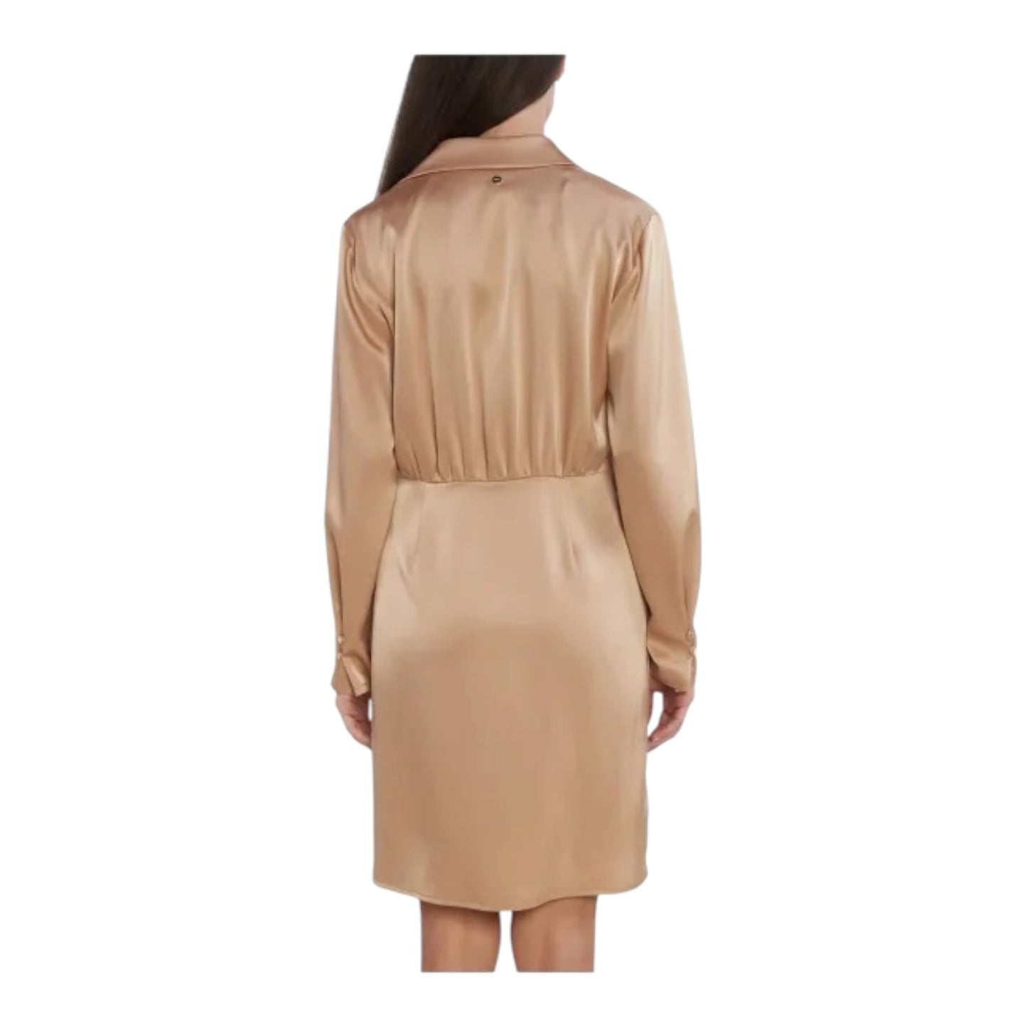 Marc Cain Caramel Satin Drape Shirt Dress - 10/12