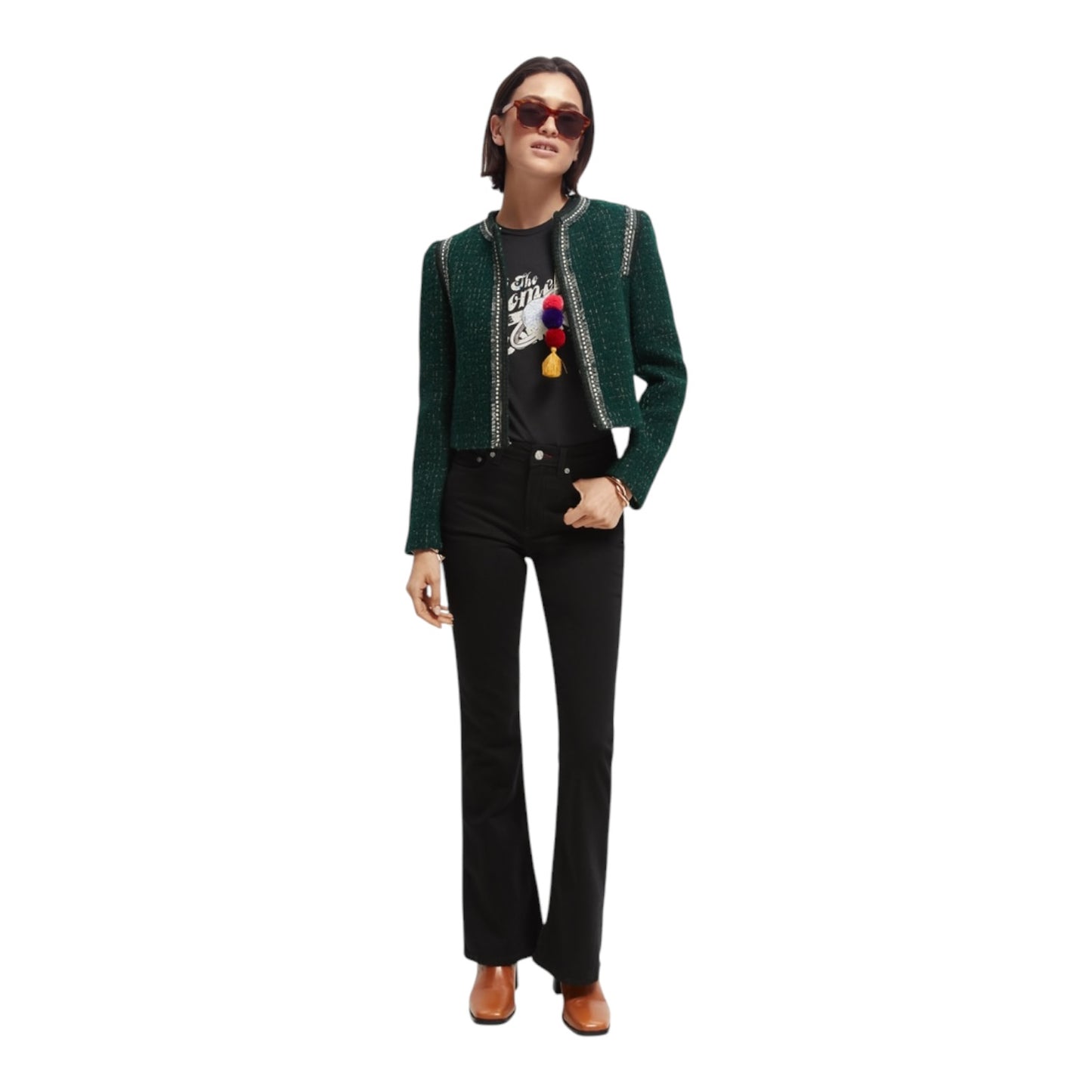 Scotch & Soda Green Cropped Tweed Blazer - 12