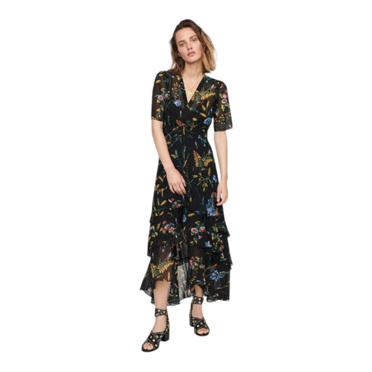 Maje Printed Maxi Dress with Ruffles - 10