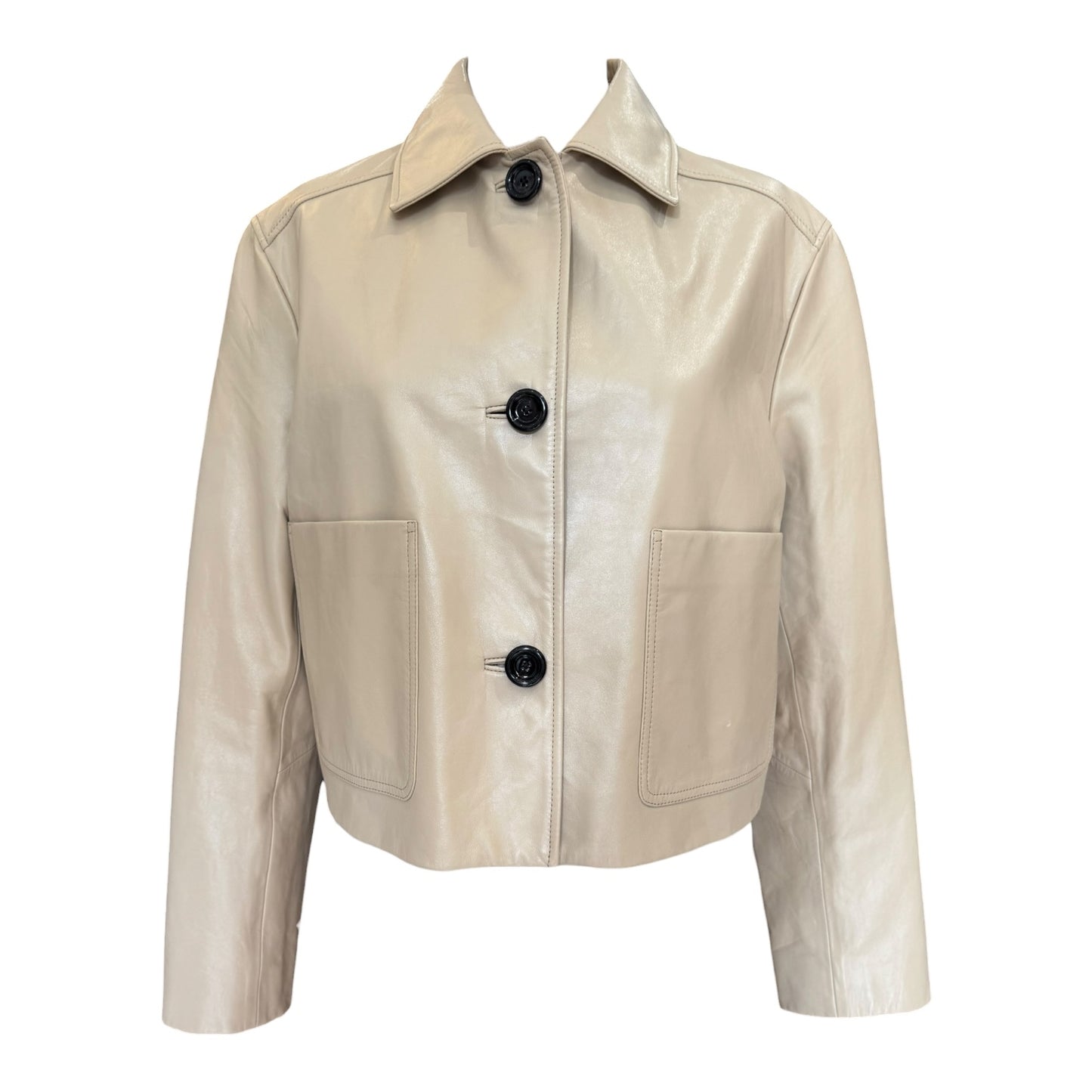 Massimo Dutti Cream Crop Leather Jacket - 10/12
