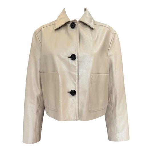 Massimo Dutti Cream Crop Leather Jacket - 10/12