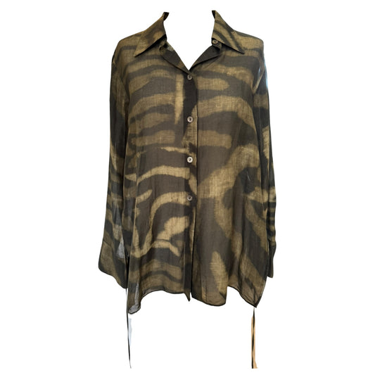 Massimo Dutti Khaki and Black Lightweight Blouse - 12