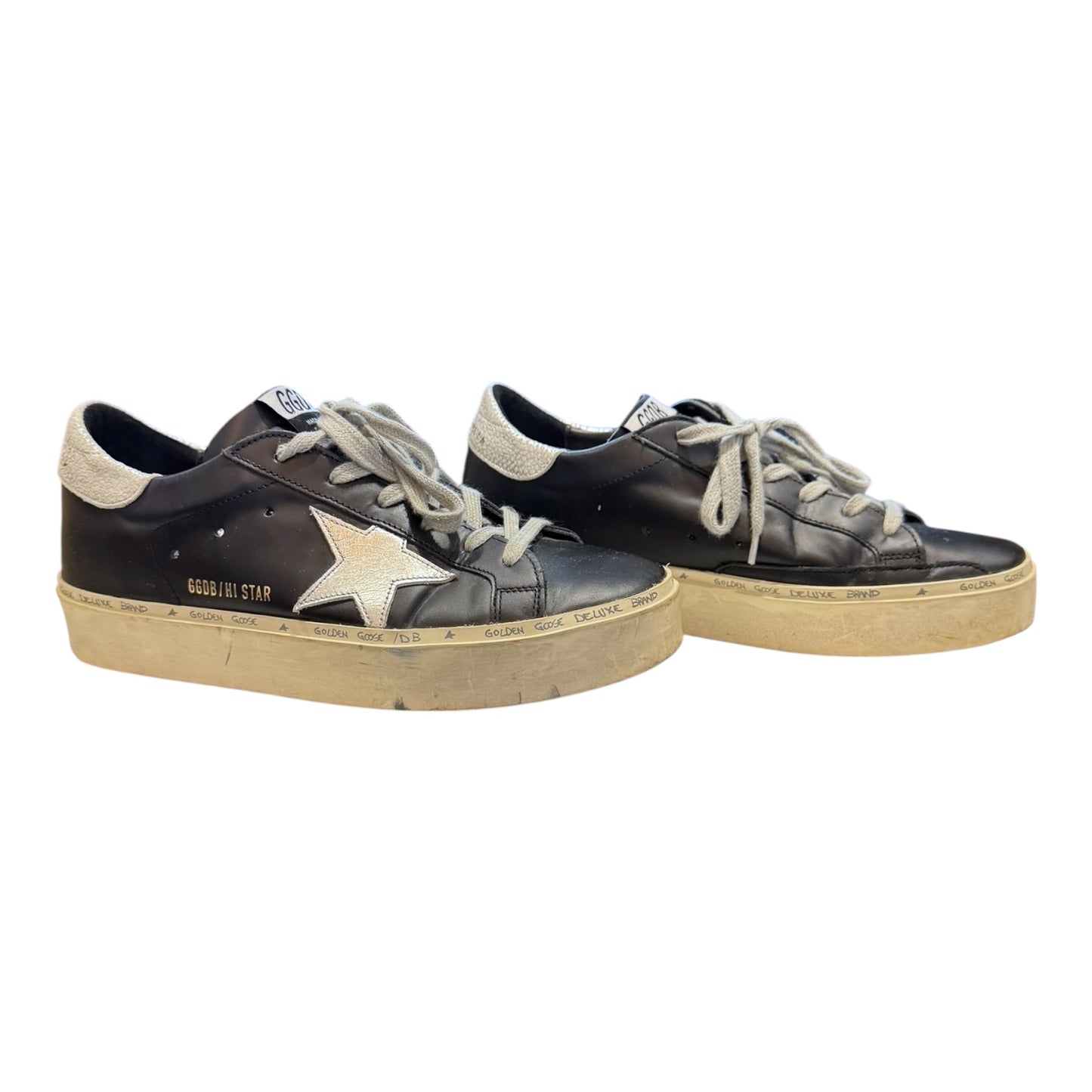 Golden Goose Hi Star in Black and Silver - 38 / 5