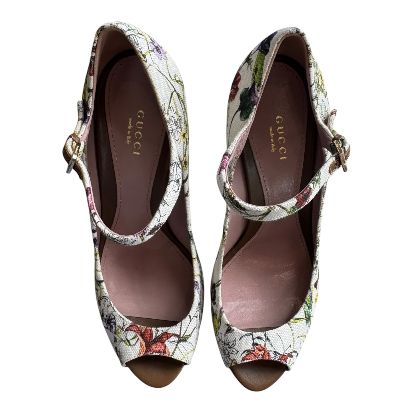 Gucci Floral Peep Toe Platform Heels - 40/7