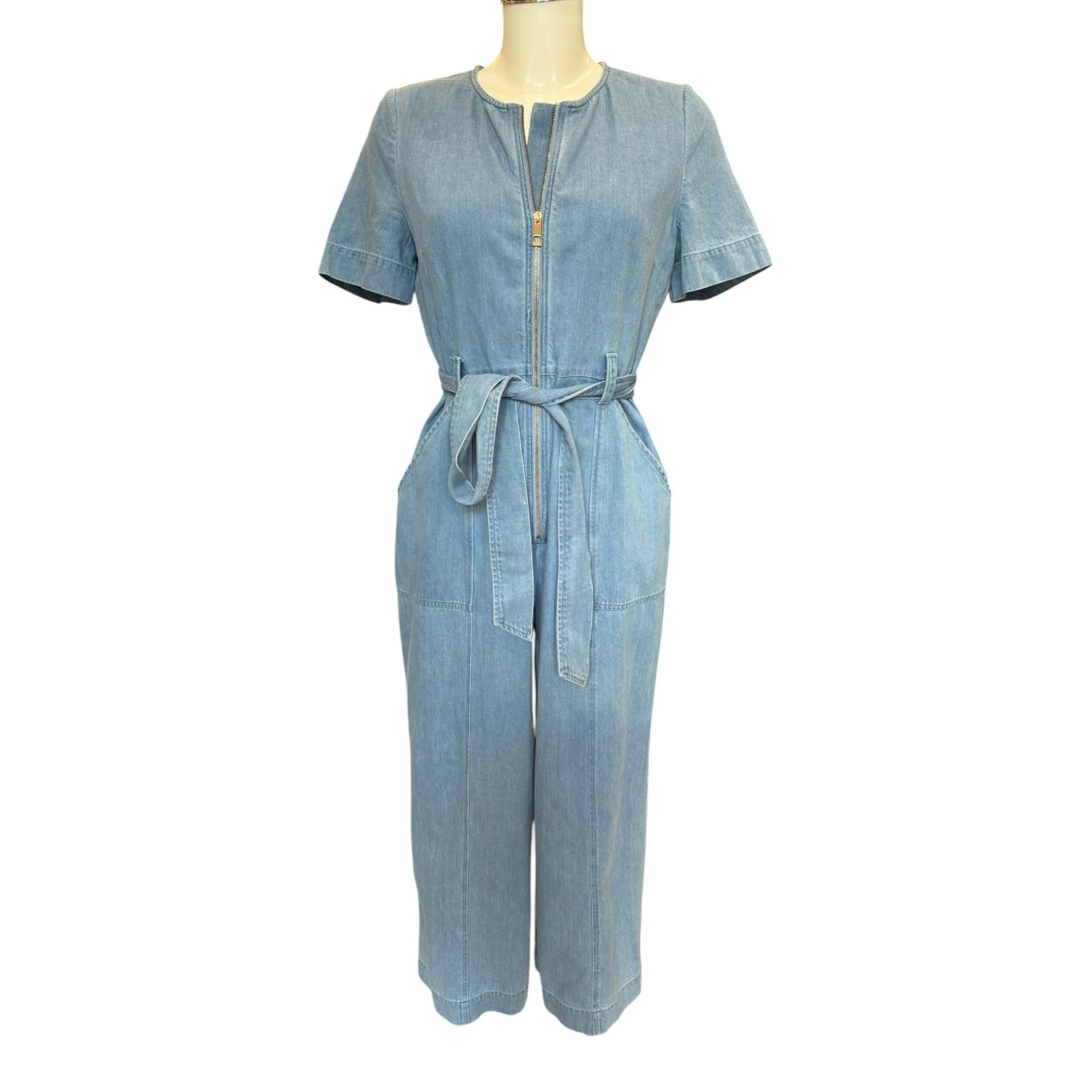 Whistles Short Sleeve Denim Jumpsuit - 10 - NEW