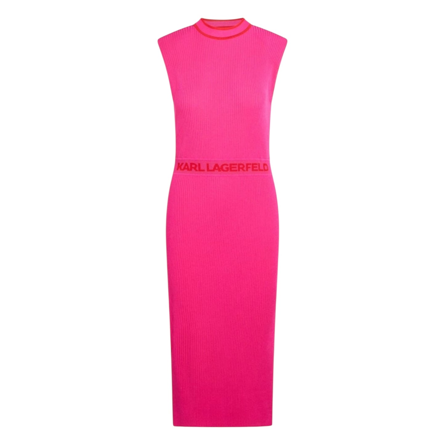Karl Lagerfeld Pink and Red Sleeveless Knitted Midi Dress - 10