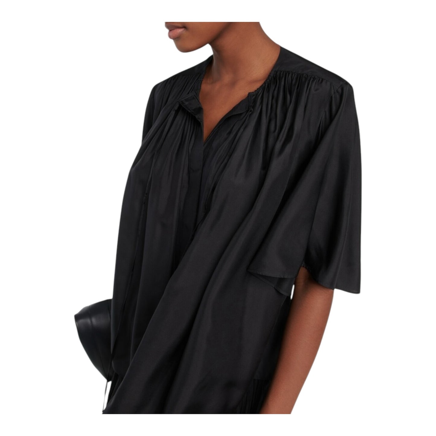 Joseph Bristow Black Gathered Silk Blouse - 10