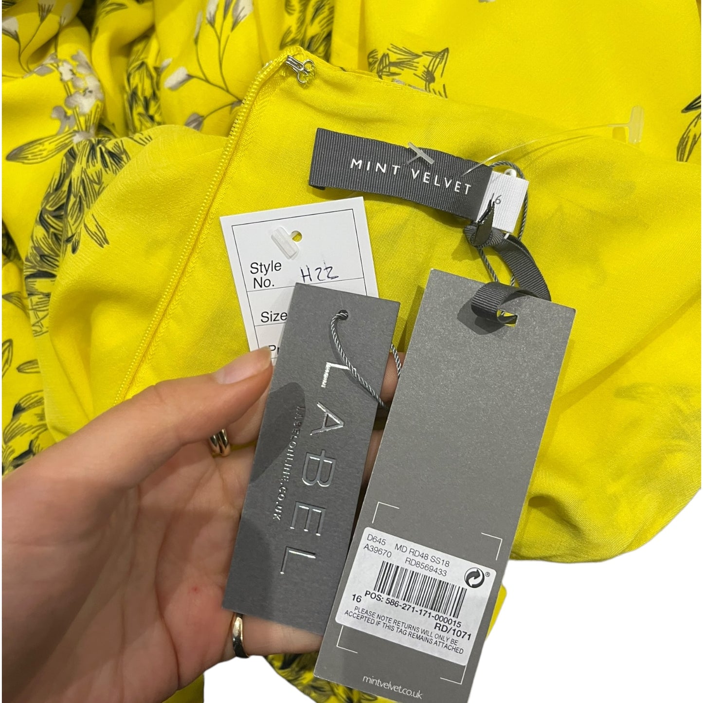 Mint Velvet Yellow Floral Dress - 16 - NEW
