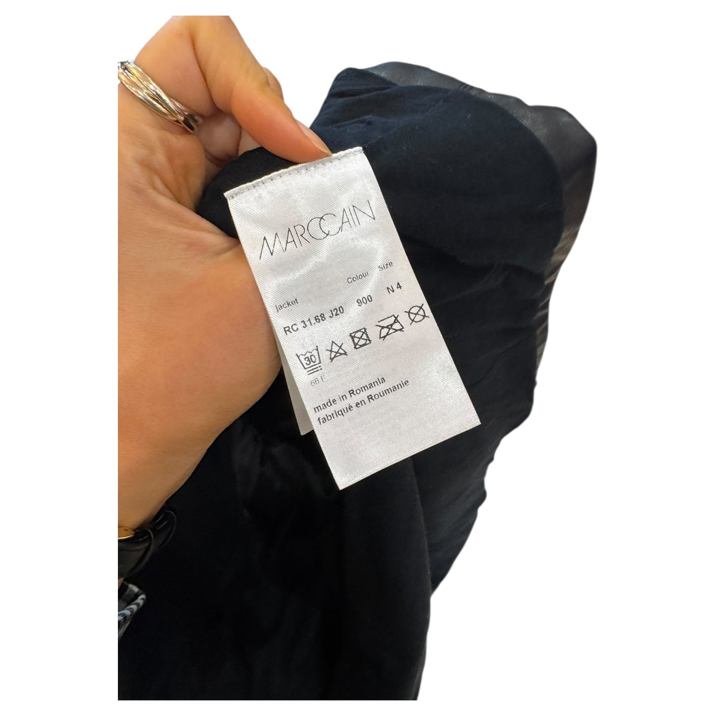 Marc Cain Black Pleather Bomber Jacket - 14