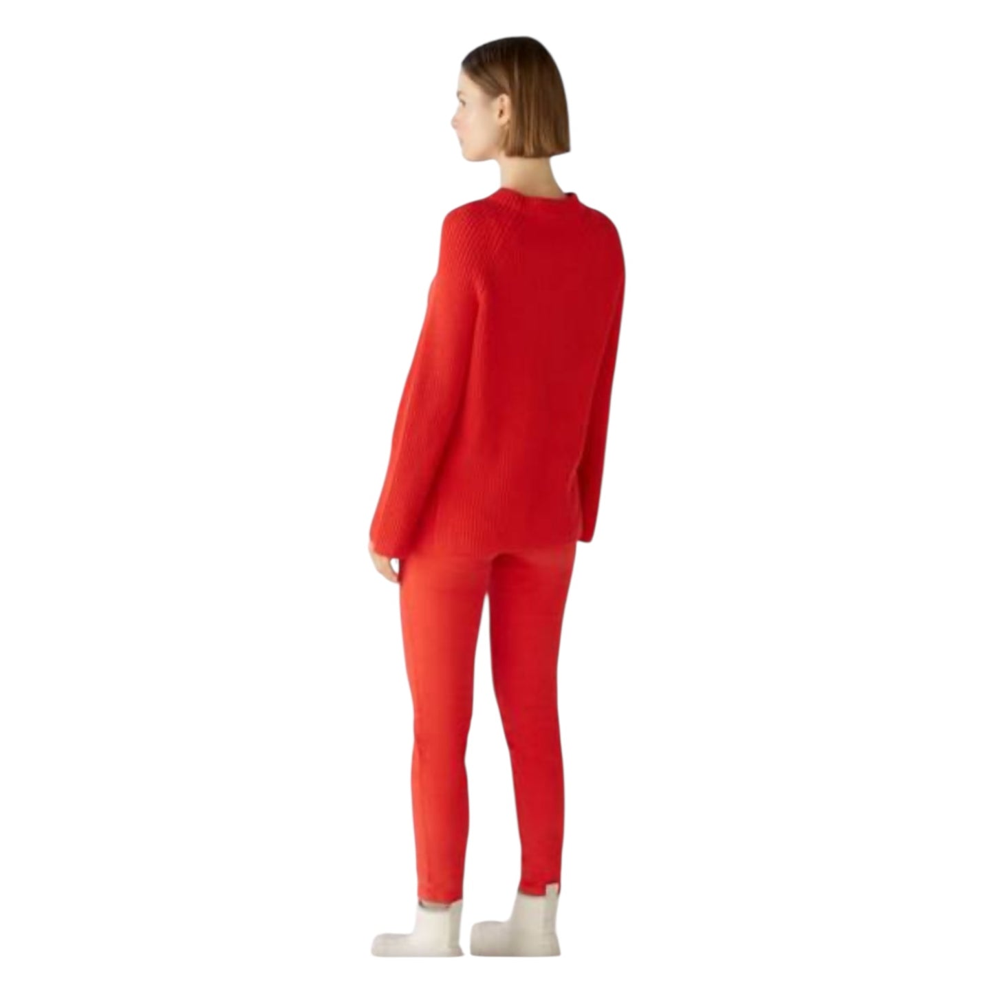 Oui Red Cotton Rib Knit Sweater - 18